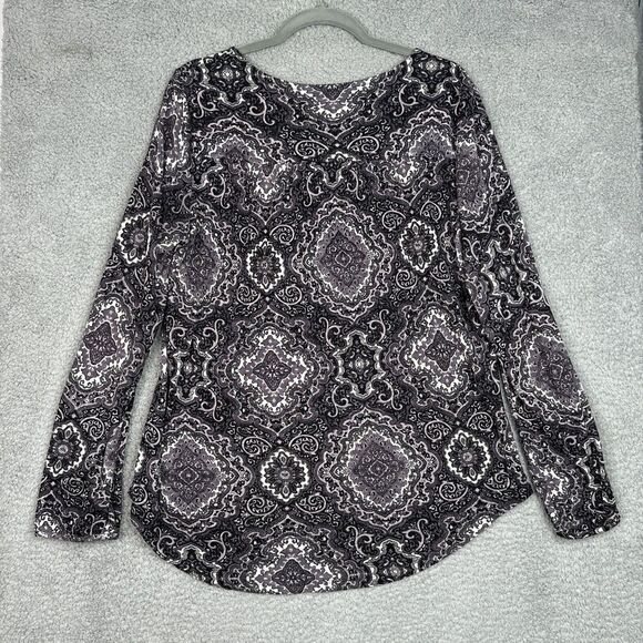 Lucky Brand Black Purple Paisley‎ Lace Tassel Tie Peasant Blouse Size Large - Picture 7 of 13
